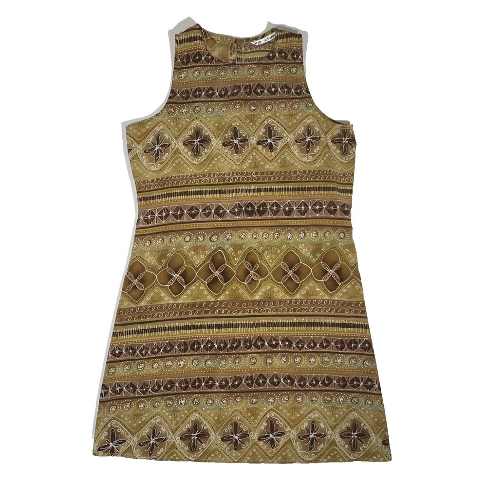 Sarah Richards Vintage Sleeveless Shift Dress Boho Lightweight Geometric Print-M